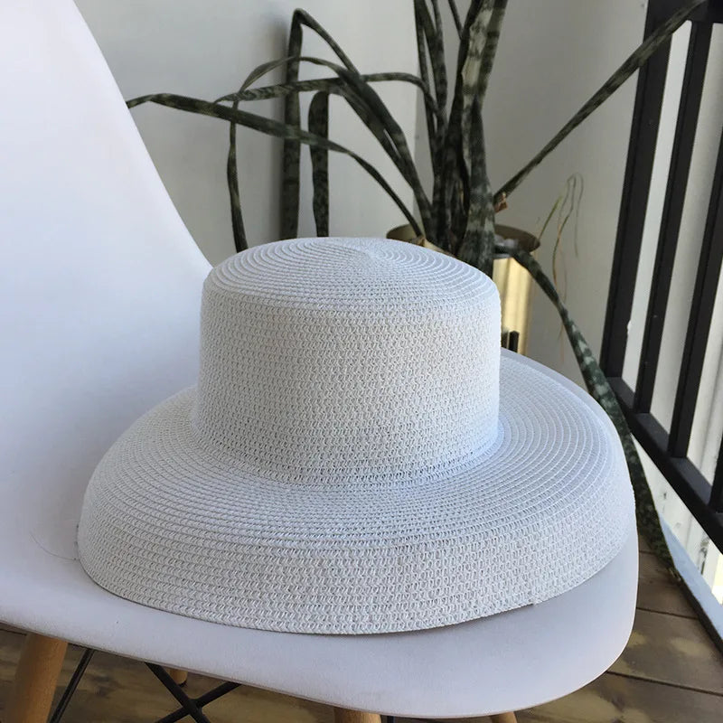 Vintage Audrey Hepburn Straw Big Brim Bell-shaped Summer Sun Hat