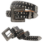 Western Rhinestone Skull Belt Crystal Studded Luxury Pin Buckle Belt