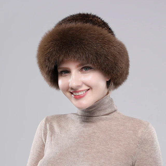 Soft Genuine Fur Hats Women Winter Knitted Bomber Hat Natural Fur