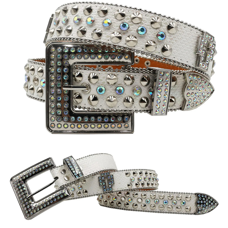 Western Rhinestone Skull Belt Crystal Studded Luxury Pin Buckle Belt