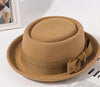 Simple Fashion Bow Wool Top Hat Retro British Style Rolled Brim Hat