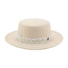 Elegant Solid Band Fashion Flat Dome Fedora Felt Hat Luxury Jazz Cap