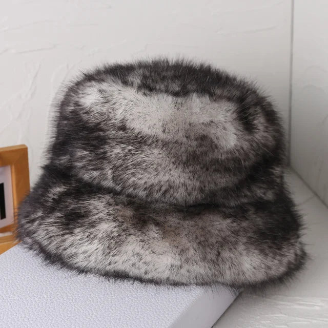 Fluffy Faux Fur Bucket Hats Women Warm Thick Plush Winter Hat