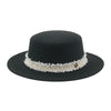 Elegant Solid Band Fashion Flat Dome Fedora Felt Hat Luxury Jazz Cap