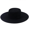 Vintage Wide Brim Wool Boater Felt Hat Flat Top Fedora with Bowknot