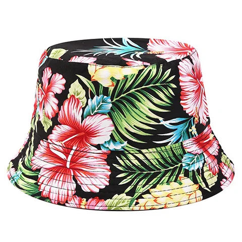 Reversible Flower Print Bucket Hat Travel Outdoor Panama Bucket Cap