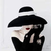Vintage Black Velvet with White Ribbon Hat Hepburn Style Top Hat