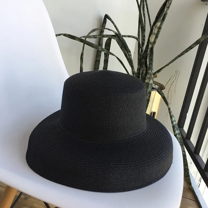 Vintage Audrey Hepburn Straw Big Brim Bell-shaped Summer Sun Hat
