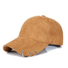 Plain Suede Baseball Cap with Iron Ring Adjustable Peaked Snapback Hat