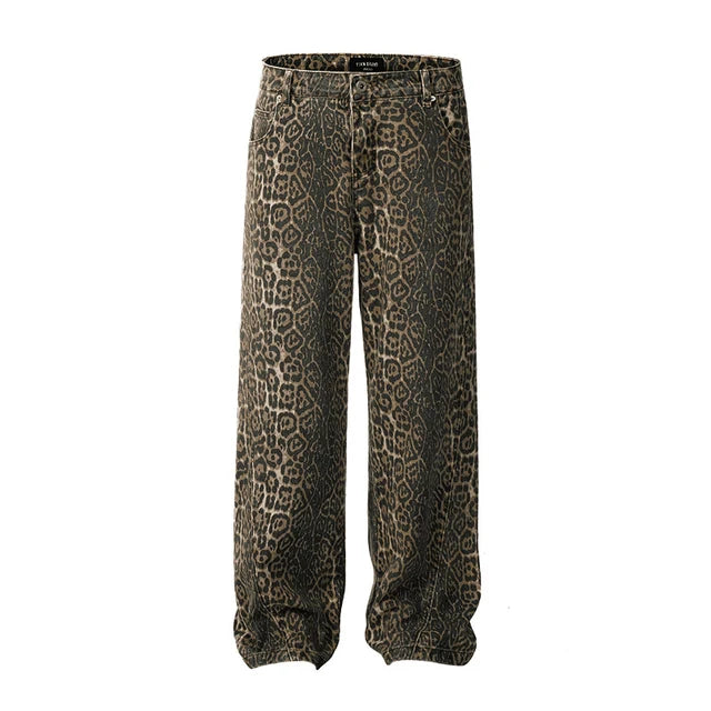 Y2k Spring Autumn Print Leopard Woman Jeans Oversize Wide Leg Pants