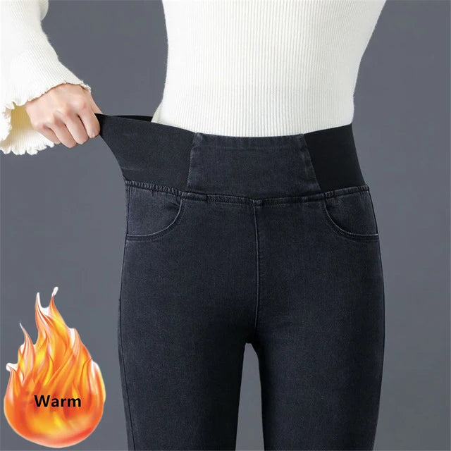 Skinny Denim Pencil Pants Women Casual Plush Velvet Lined Warm Jeans