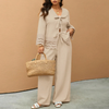 V Neck Long Sleeve Top Trousers Lace Patchwork Cardigan Pants Set-Wear To Work Sets-Arimonz-Arimonz