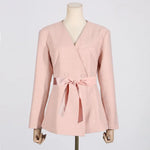 V-Neck Tie Front Blazer and Pants Outfit Office Elegant Two Piece Set-Wear To Work Sets-Arimonz-Arimonz