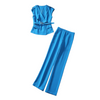 V Neck Top and Pants Set Elegant Runway Fashion Trousers Suit Set-Wear To Work Sets-Arimonz-Blue-S-Arimonz