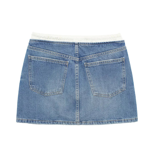 Versatile European And American Style Casual Patchwork Denim Skirt-Denim Skirts-Arimonz-Arimonz