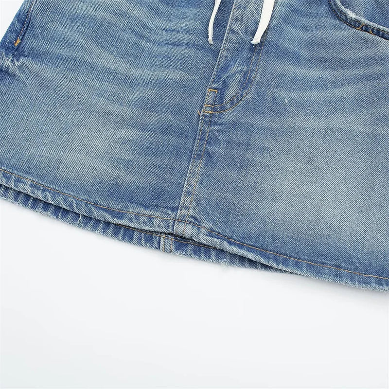 Versatile European And American Style Casual Patchwork Denim Skirt-Denim Skirts-Arimonz-Arimonz
