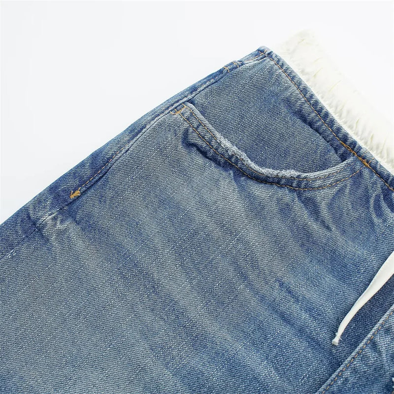 Versatile European And American Style Casual Patchwork Denim Skirt-Denim Skirts-Arimonz-Arimonz