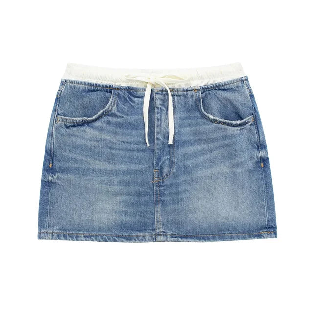 Versatile European And American Style Casual Patchwork Denim Skirt-Denim Skirts-Arimonz-Blue-S-Arimonz