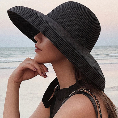 Vintage Audrey Hepburn Straw Big Brim Bell-shaped Summer Sun Hat-Summer Hats-Arimonz-Arimonz