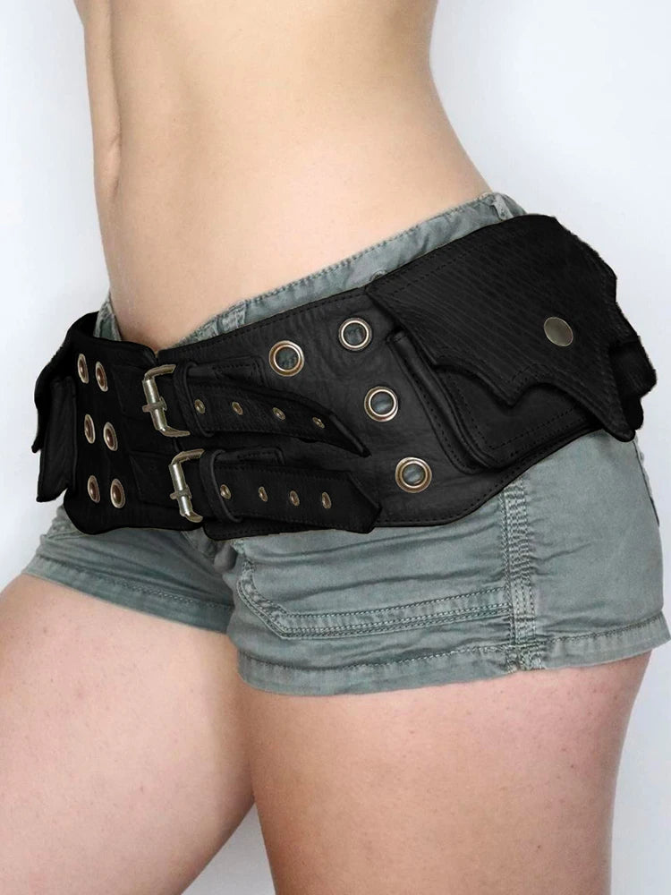 Vintage Big Pockets Pu Leather Belt Y2K Trouser Decorative Waistband-Belts-Arimonz-Arimonz