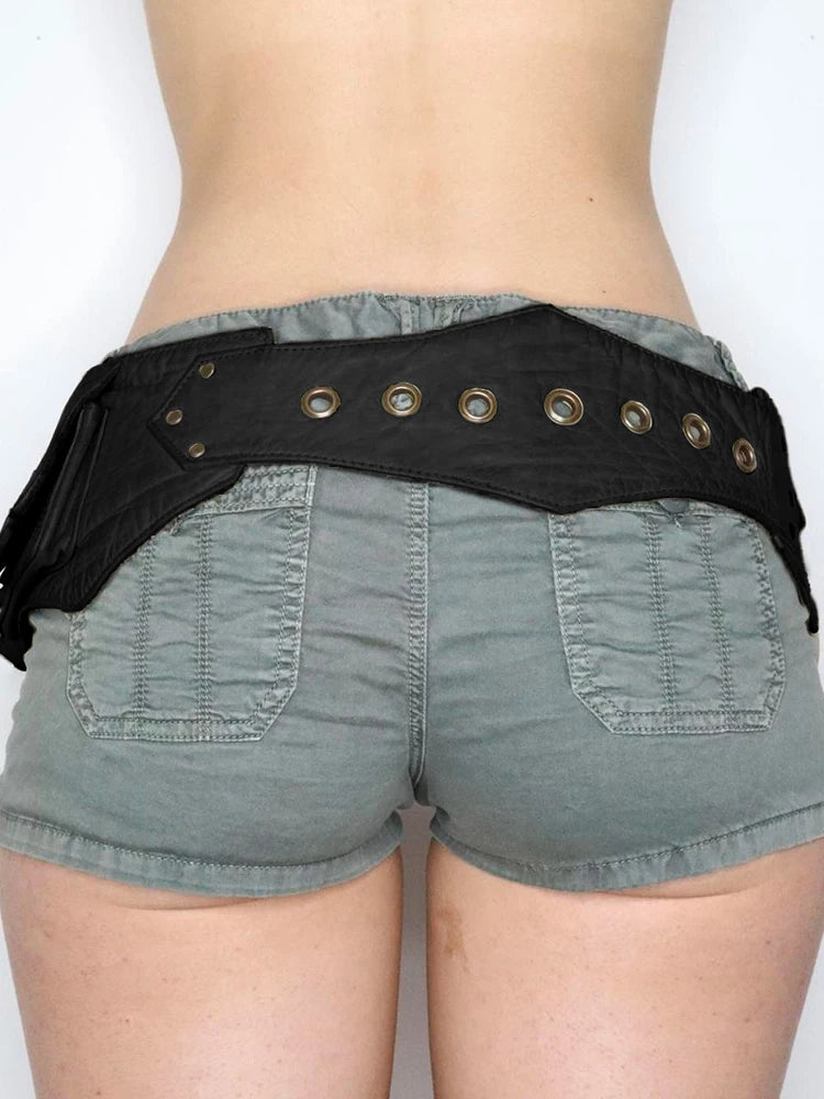Vintage Big Pockets Pu Leather Belt Y2K Trouser Decorative Waistband-Belts-Arimonz-Arimonz
