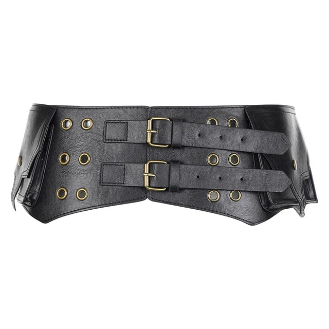 Vintage Big Pockets Pu Leather Belt Y2K Trouser Decorative Waistband-Belts-Arimonz-Black-Arimonz