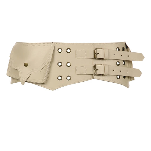 Vintage Big Pockets Pu Leather Belt Y2K Trouser Decorative Waistband-Belts-Arimonz-WHITE-Arimonz