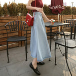 Vintage Denim Long Skirts High Waist Midi Skirt Loose A-Line Skirt-Denim Skirts-Arimonz-Arimonz