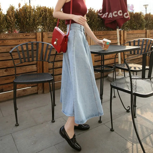Vintage Denim Long Skirts High Waist Midi Skirt Loose A-Line Skirt-Denim Skirts-Arimonz-Arimonz