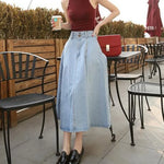 Vintage Denim Long Skirts High Waist Midi Skirt Loose A-Line Skirt-Denim Skirts-Arimonz-Arimonz