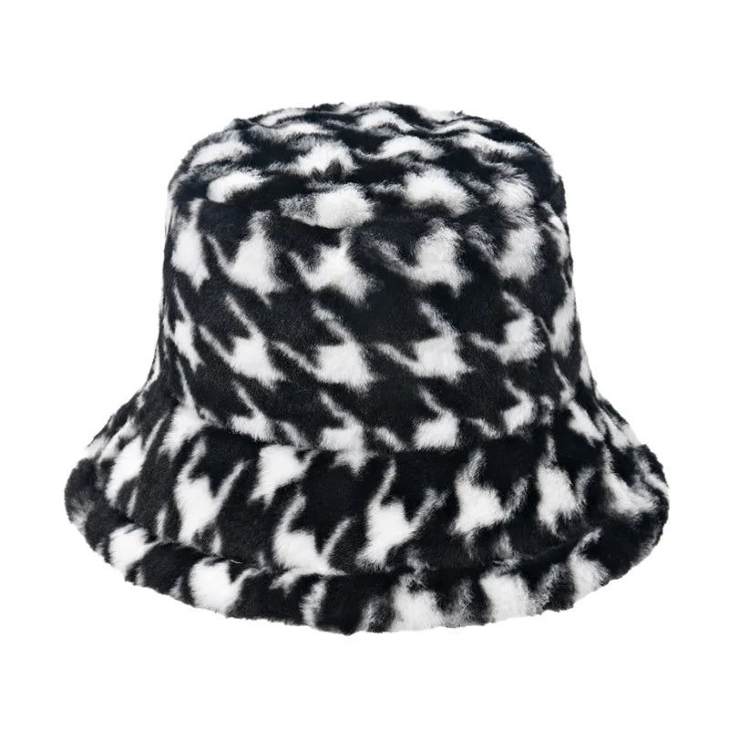 Vintage Faux Fur Bucket Hat Stylish Women’s Hat in Various Designs-Bucket Hats-Arimonz-Bir 1-One Size 22in-Arimonz