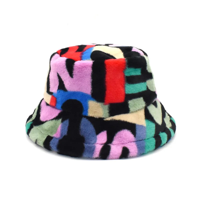 Vintage Faux Fur Bucket Hat Stylish Women’s Hat in Various Designs-Bucket Hats-Arimonz-Muti 2-One Size 22in-Arimonz