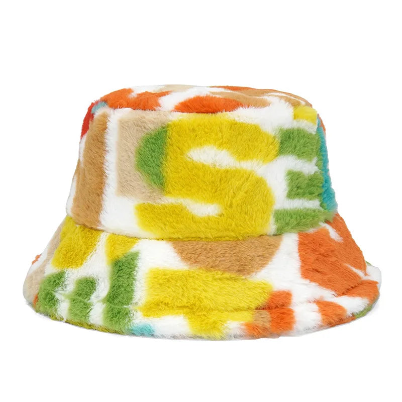 Vintage Faux Fur Bucket Hat Stylish Women’s Hat in Various Designs-Bucket Hats-Arimonz-Muti 4-One Size 22in-Arimonz