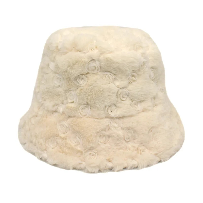 Vintage Faux Fur Bucket Hat Stylish Women’s Hat in Various Designs-Bucket Hats-Arimonz-Rose 3-One Size 22in-Arimonz