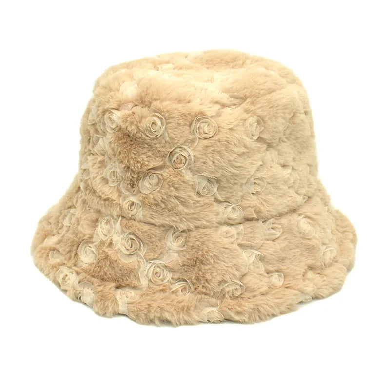 Vintage Faux Fur Bucket Hat Stylish Women’s Hat in Various Designs-Bucket Hats-Arimonz-Rose 4-One Size 22in-Arimonz