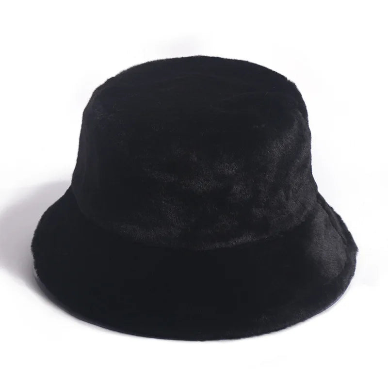 Vintage Faux Fur Bucket Hat Stylish Women’s Hat in Various Designs-Bucket Hats-Arimonz-Solid 1-One Size 22in-Arimonz