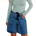 Vintage High-Waist Distressed Denim Shorts with Frayed Hem and Pockets-Denim Shorts-Arimonz-Deep Blue-S-Arimonz