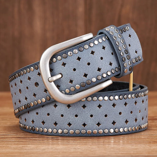 Vintage Lady Belt Original Design Hollow Out Rivet Wide Fashion Belt-Belts-Arimonz-Blue-95cm/37in-Arimonz