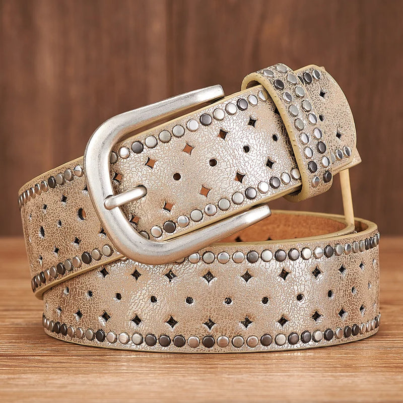Vintage Lady Belt Original Design Hollow Out Rivet Wide Fashion Belt-Belts-Arimonz-Golden-95cm/37in-Arimonz