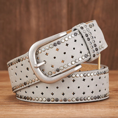 Vintage Lady Belt Original Design Hollow Out Rivet Wide Fashion Belt-Belts-Arimonz-Gray-95cm/37in-Arimonz