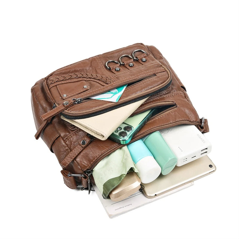 Vintage Leather Women Bag Design Multi-pocket Crossbody Shoulder Bags-Handbags-Arimonz-Arimonz