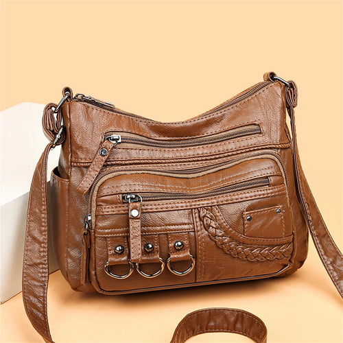 Vintage Leather Women Bag Design Multi-pocket Crossbody Shoulder Bags-Handbags-Arimonz-Arimonz