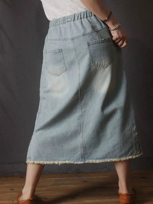 Vintage Loose Embroidery Denim Skirt Ladies Casual Floral Streetwear-Denim Skirts-Arimonz-Arimonz