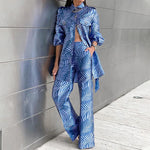 Vintage Loose Outfit Fashion Long Sleeve Shirt and Straight Leg Pants-Wear To Work Sets-Arimonz-Arimonz