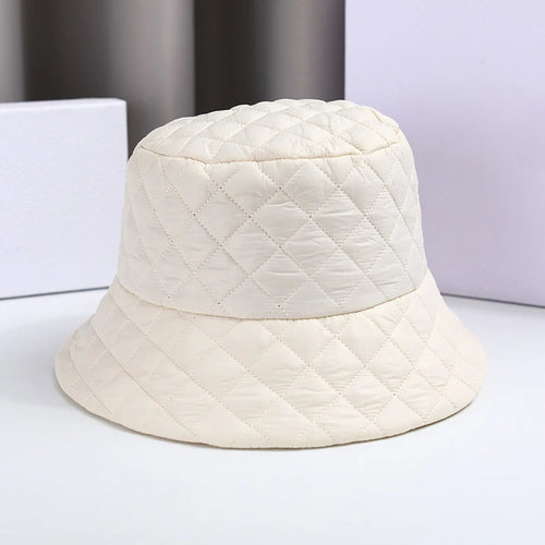 Vintage Plaid Bucket Hat Ultra Light Down Cotton Panama Winter Cap-Bucket Hats-Arimonz-Arimonz