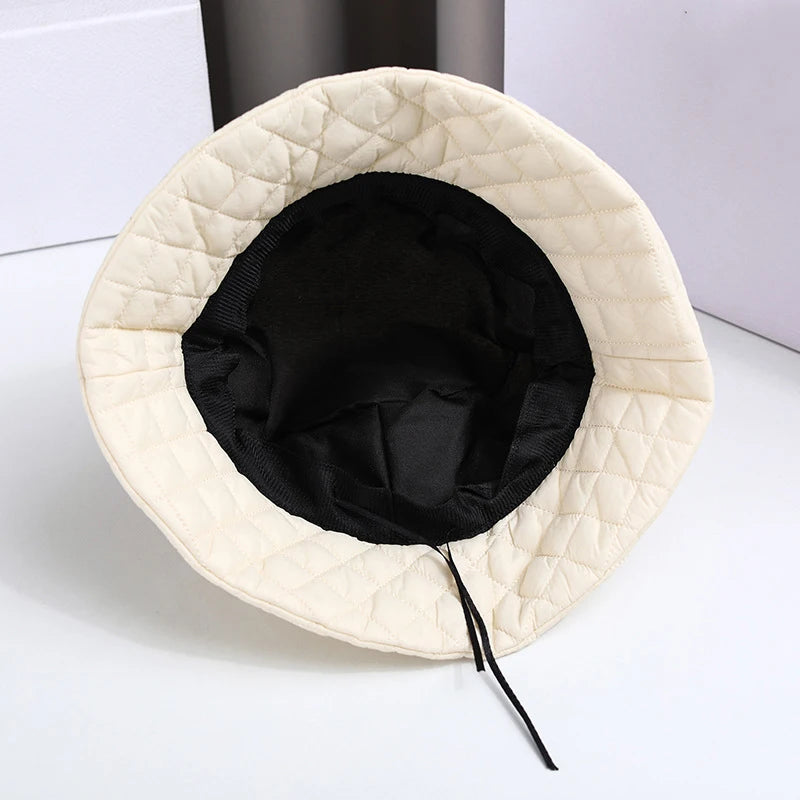 Vintage Plaid Bucket Hat Ultra Light Down Cotton Panama Winter Cap-Bucket Hats-Arimonz-Arimonz