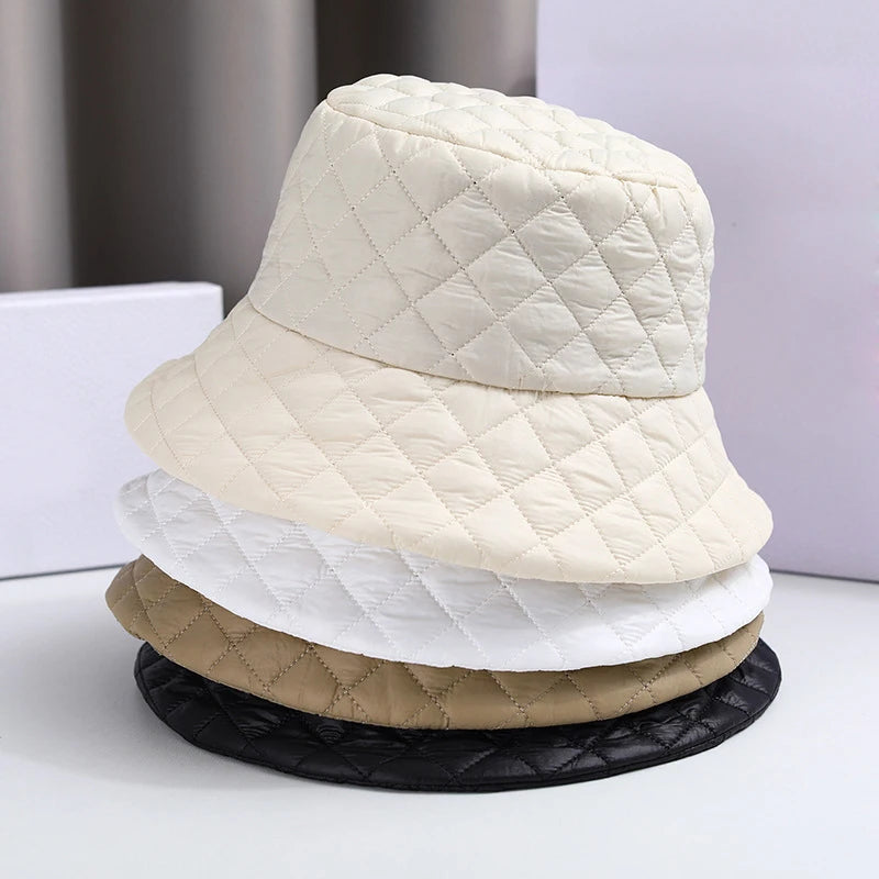 Vintage Plaid Bucket Hat Ultra Light Down Cotton Panama Winter Cap-Bucket Hats-Arimonz-Arimonz