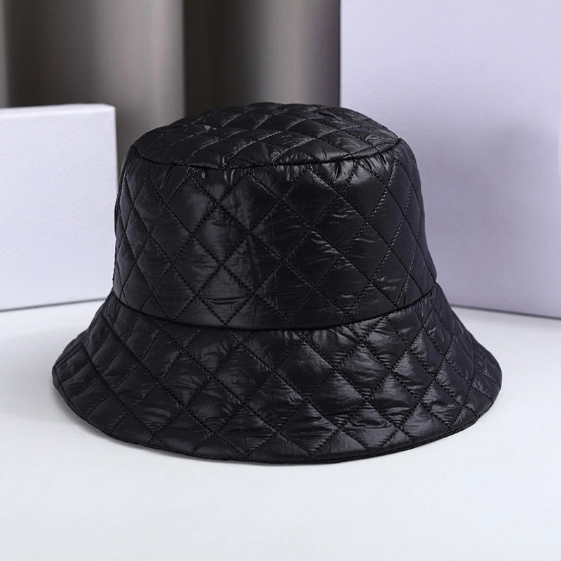 Vintage Plaid Bucket Hat Ultra Light Down Cotton Panama Winter Cap-Bucket Hats-Arimonz-Arimonz