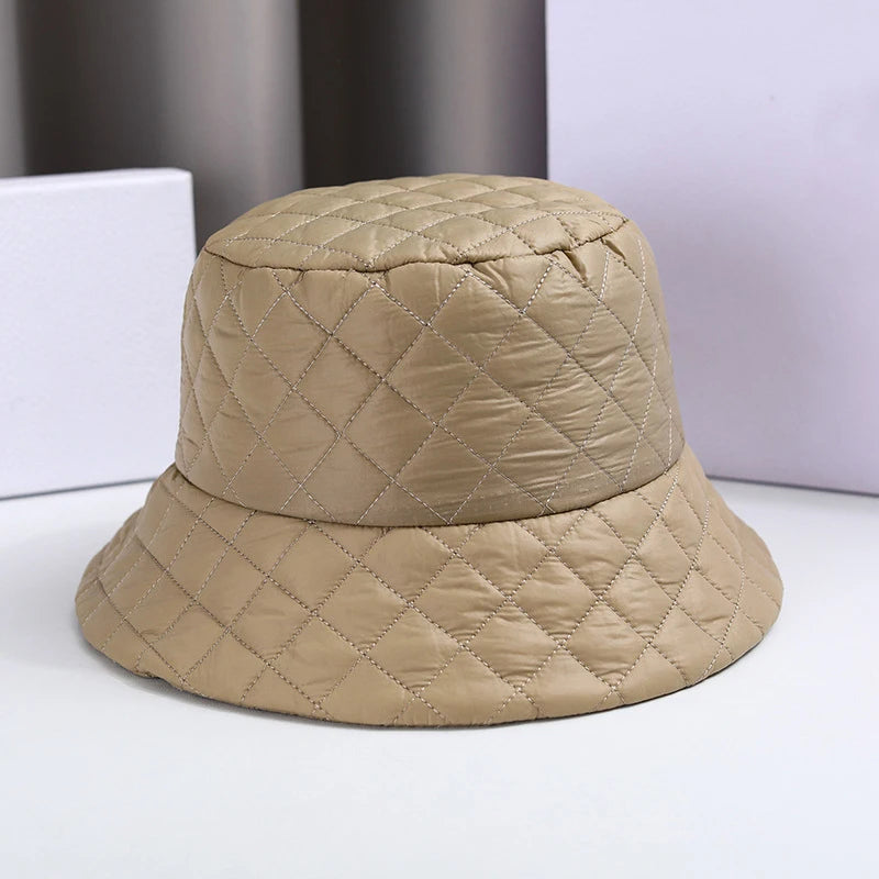Vintage Plaid Bucket Hat Ultra Light Down Cotton Panama Winter Cap-Bucket Hats-Arimonz-khaki-21-22in-Arimonz