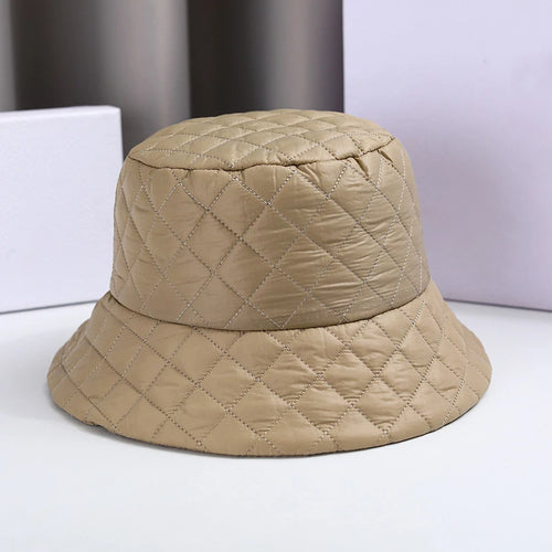Vintage Plaid Bucket Hat Ultra Light Down Cotton Panama Winter Cap-Bucket Hats-Arimonz-Arimonz